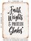 DECORATIVE METAL SIGN - Faith Weights and Protein Shakes - Vintage Rusty Look